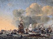 Reinier Nooms Caulking ships at the Bothuisje on the Y at Amsterdam oil painting reproduction